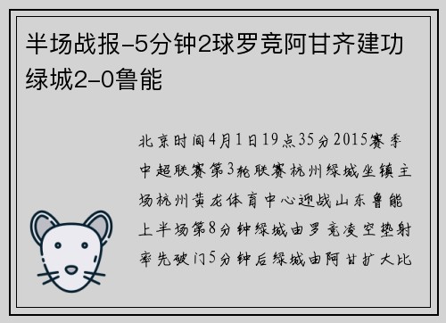 半场战报-5分钟2球罗竞阿甘齐建功 绿城2-0鲁能