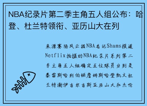 NBA纪录片第二季主角五人组公布：哈登、杜兰特领衔、亚历山大在列